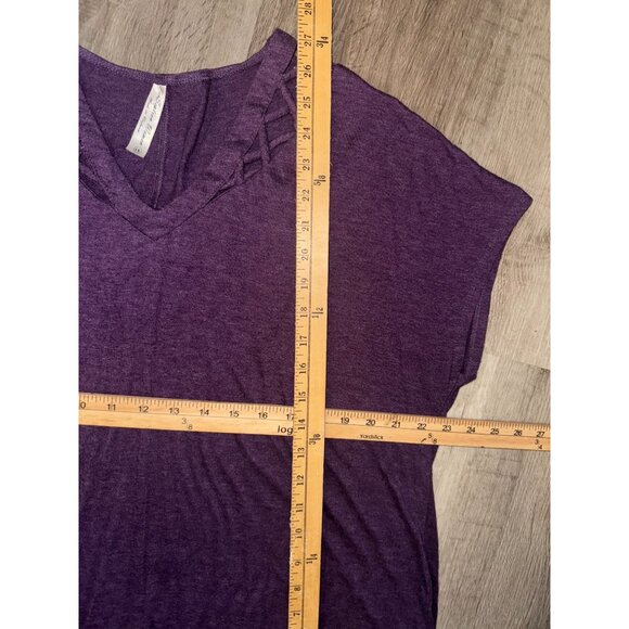Purple Cotton Womens Lattice V-Neck Top Size L By Zena Waller - Picture 7 of 7